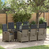 Garden Dining Set with Cushion 9 pcs Grey Poly Rattan