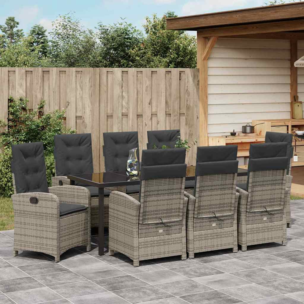 Garden Dining Set with Cushion 9 pcs Grey Poly Rattan