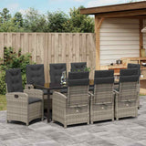 Garden Dining Set with Cushion 9 pcs Grey Poly Rattan