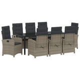 Garden Dining Set with Cushion 9 pcs Grey Poly Rattan