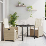 Garden Dining Set with Cushion 3 pcs Beige Poly Rattan
