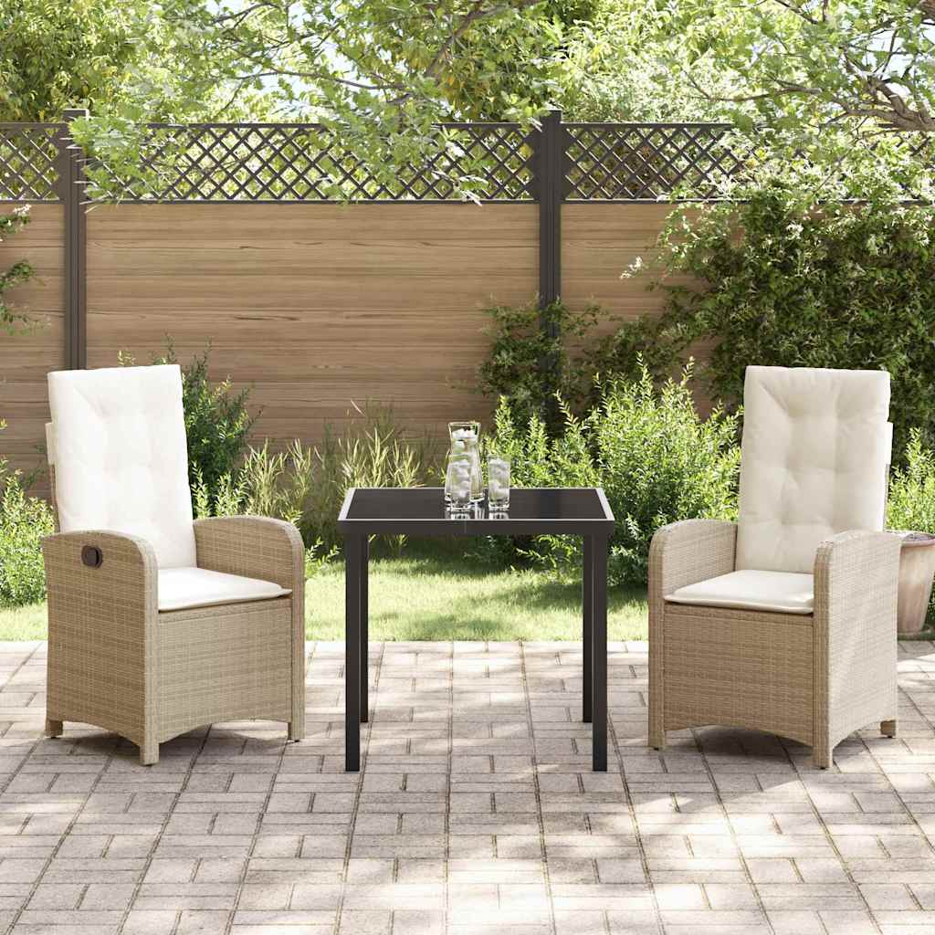 Garden Dining Set with Cushion 3 pcs Beige Poly Rattan