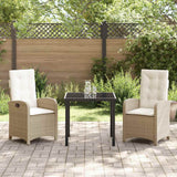 Garden Dining Set with Cushion 3 pcs Beige Poly Rattan - Top-Down View