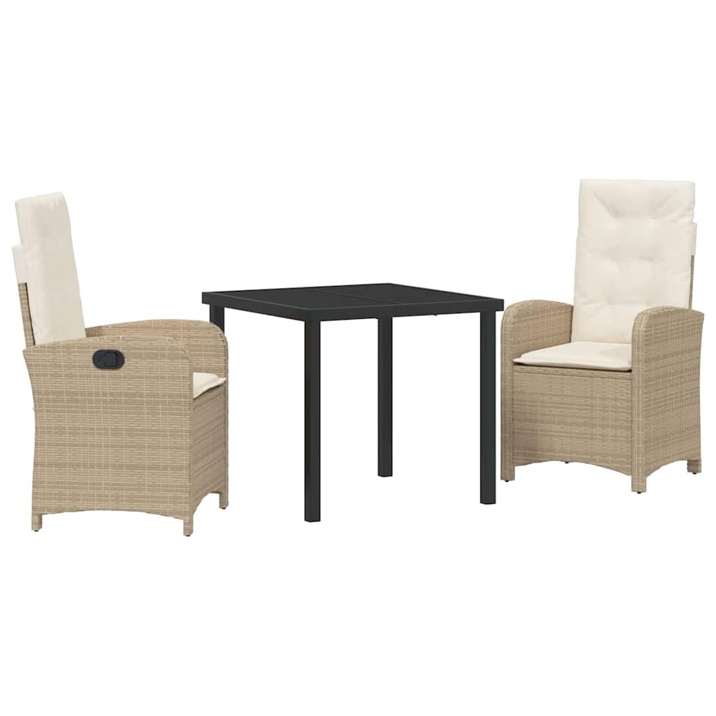 Garden Dining Set with Cushion 3 pcs Beige Poly Rattan