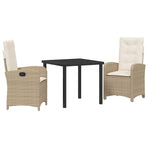 Garden Dining Set 3 pcs Beige Poly Rattan