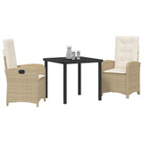 Garden Dining Set with Cushion 3 pcs Beige Poly Rattan