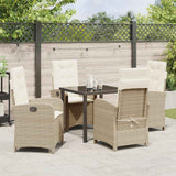 Garden Dining Set with Cushion 5 pcs Beige Poly Rattan