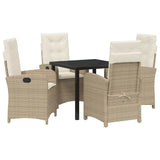 Garden Dining Set with Cushion 5 pcs Beige Poly Rattan - Front View