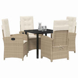 Garden Dining Set with Cushion 5 pcs Beige Poly Rattan - Side View