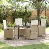 Garden Dining Set with Cushion 5 pcs Beige Poly Rattan