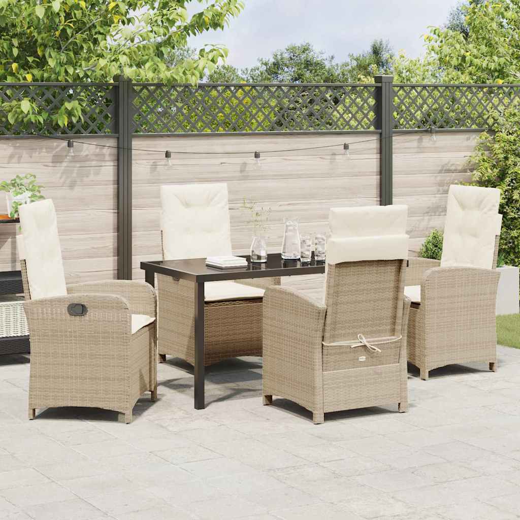 Garden Dining Set with Cushion 5 pcs Beige Poly Rattan