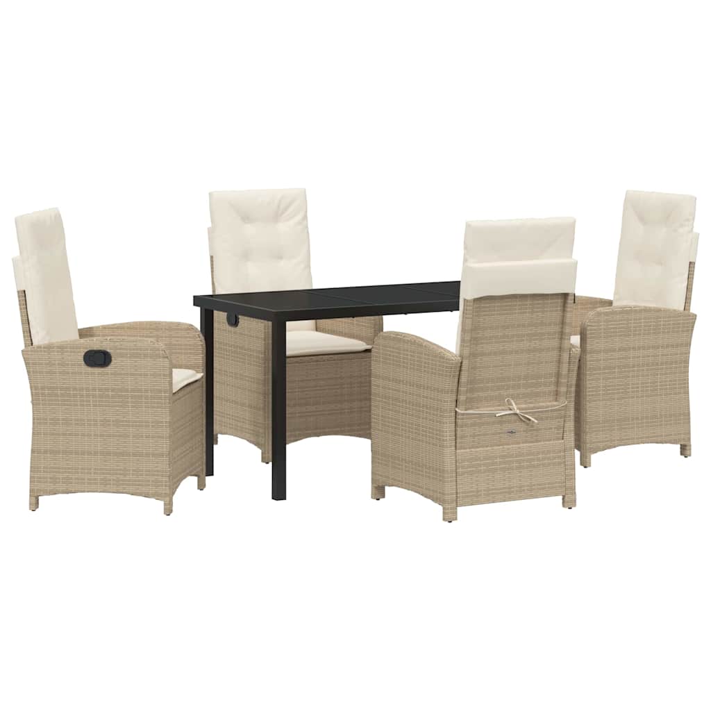 Garden Dining Set with Cushion 5 pcs Beige Poly Rattan