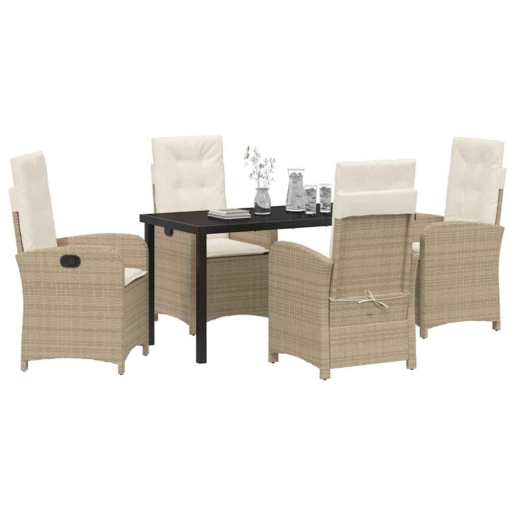 Garden Dining Set with Cushion 5 pcs Beige Poly Rattan