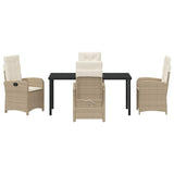 Garden Dining Set with Cushion 5 pcs Beige Poly Rattan