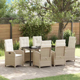Garden Dining Set with Cushion 7 pcs Beige Poly Rattan