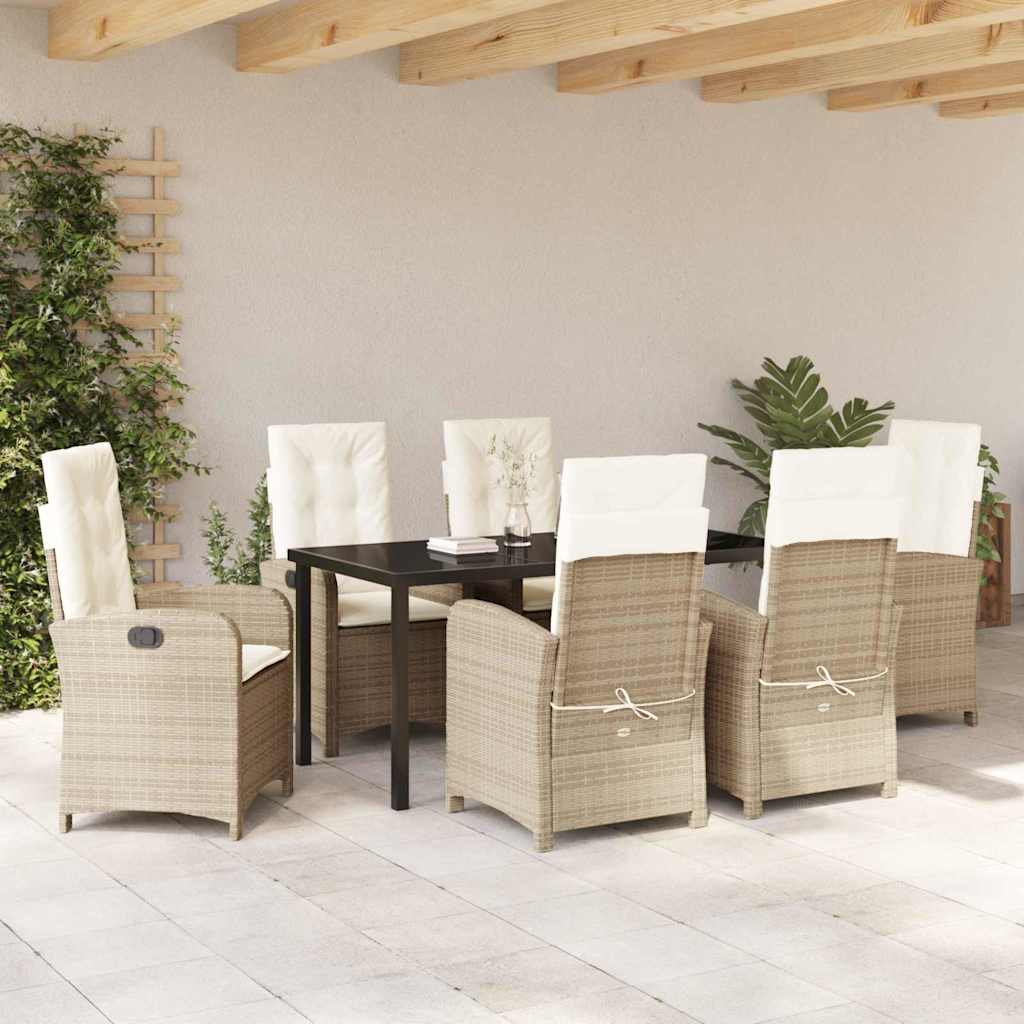 Garden Dining Set with Cushion 7 pcs Beige Poly Rattan