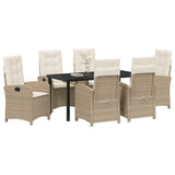 Garden Dining Set with Cushion 7 pcs Beige Poly Rattan