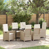 Garden Dining Set with Cushion 7 pcs Beige Poly Rattan