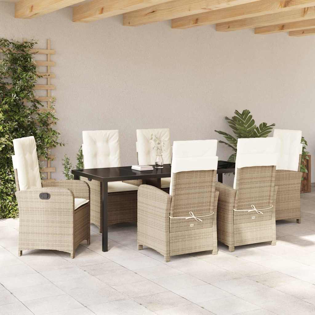 Garden Dining Set with Cushion 7 pcs Beige Poly Rattan