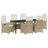 Garden Dining Set with Cushion 7 pcs Beige Poly Rattan - Front View