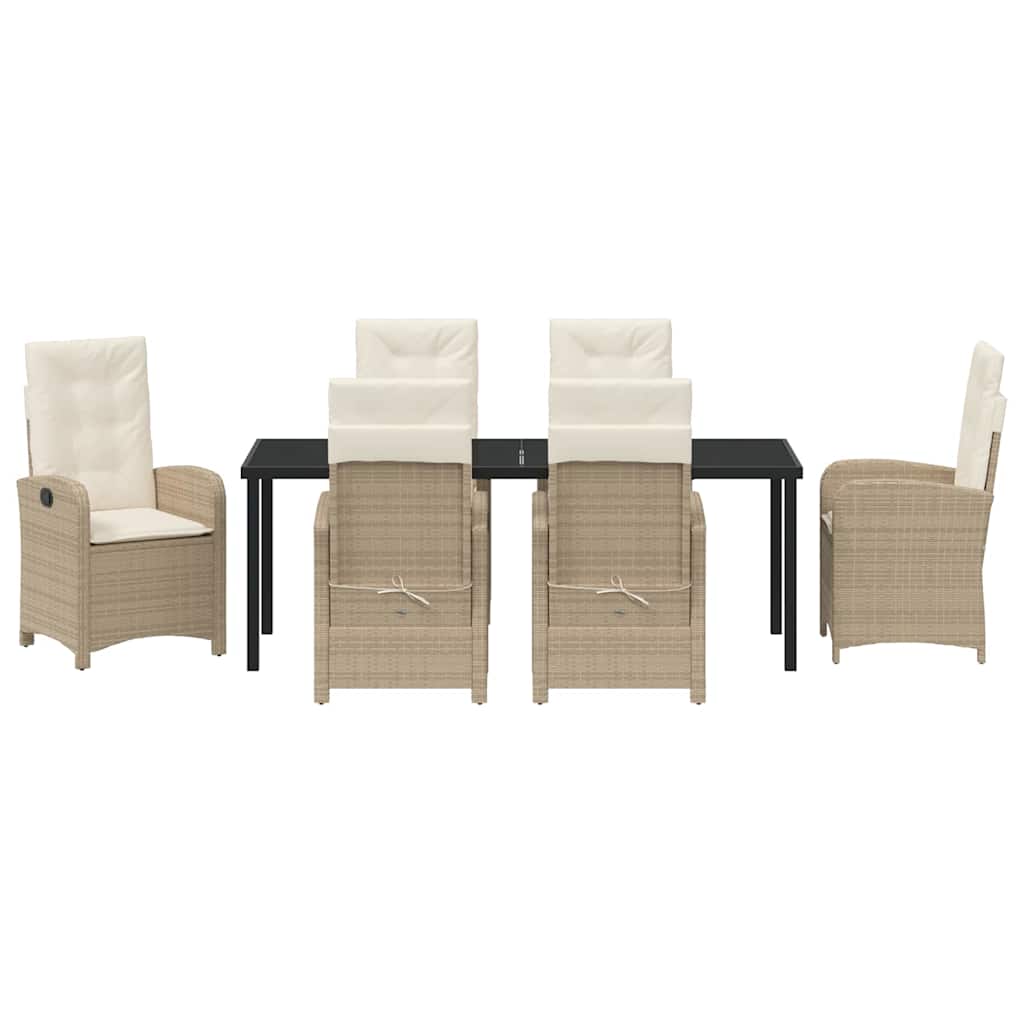 Garden Dining Set with Cushion 7 pcs Beige Poly Rattan