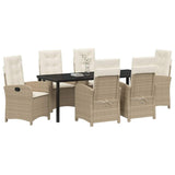 Garden Dining Set with Cushion 7 pcs Beige Poly Rattan - Side View