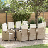 Garden Dining Set with Cushion 9 pcs Beige Poly Rattan