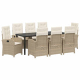 Garden Dining Set with Cushion 9 pcs Beige Poly Rattan