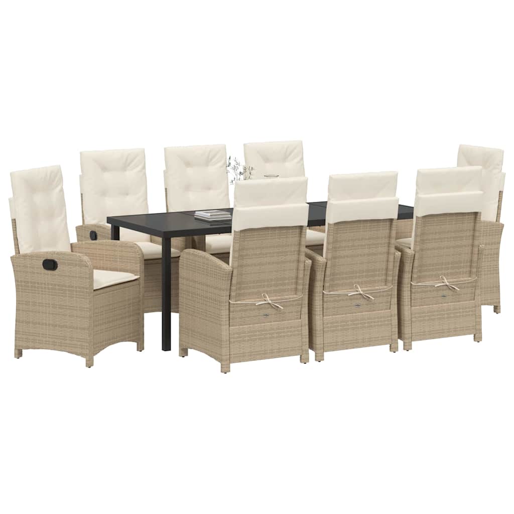 Garden Dining Set with Cushion 9 pcs Beige Poly Rattan