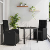 Garden Dining Set with Cushion 3 pcs Black Poly Rattan