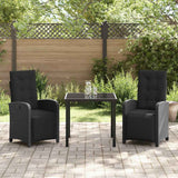 Garden Dining Set with Cushion 3 pcs Black Poly Rattan