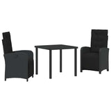 Garden Dining Set with Cushion 3 pcs Black Poly Rattan