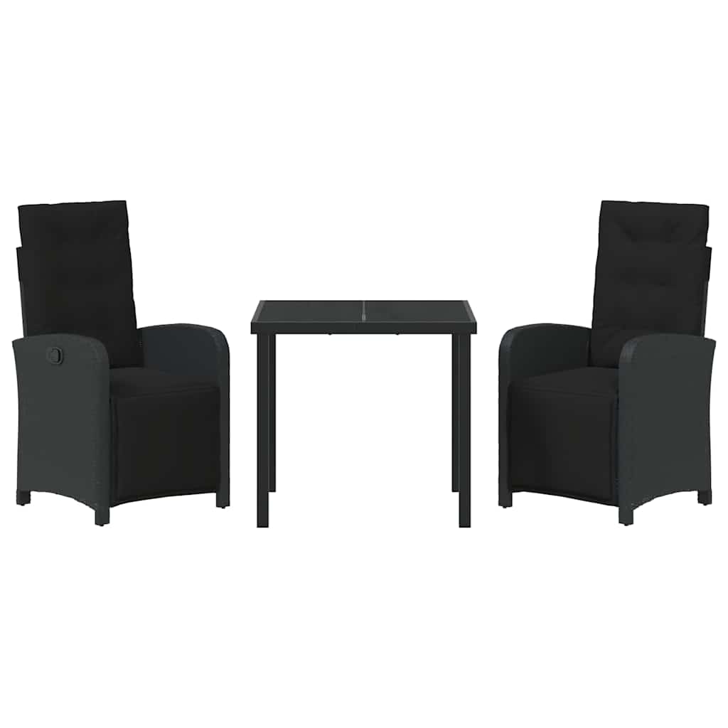 Garden Dining Set with Cushion 3 pcs Black Poly Rattan