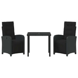 Garden Dining Set with Cushion 3 pcs Black Poly Rattan - Close-Up Angle