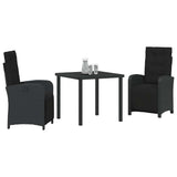Garden Dining Set with Cushion 3 pcs Black Poly Rattan