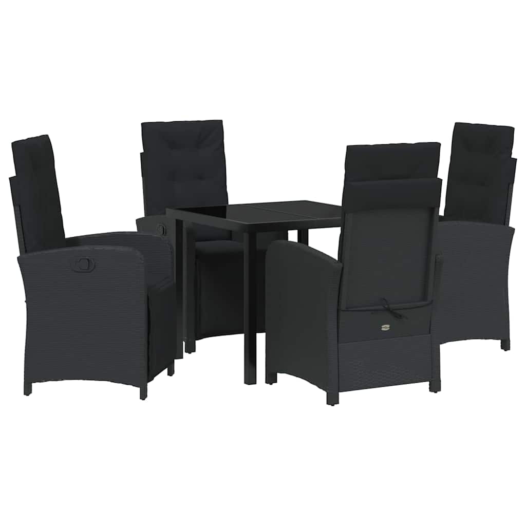 Garden Dining Set with Cushion 5 pcs Black Poly Rattan