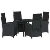 Garden Dining Set with Cushion 5 pcs Black Poly Rattan