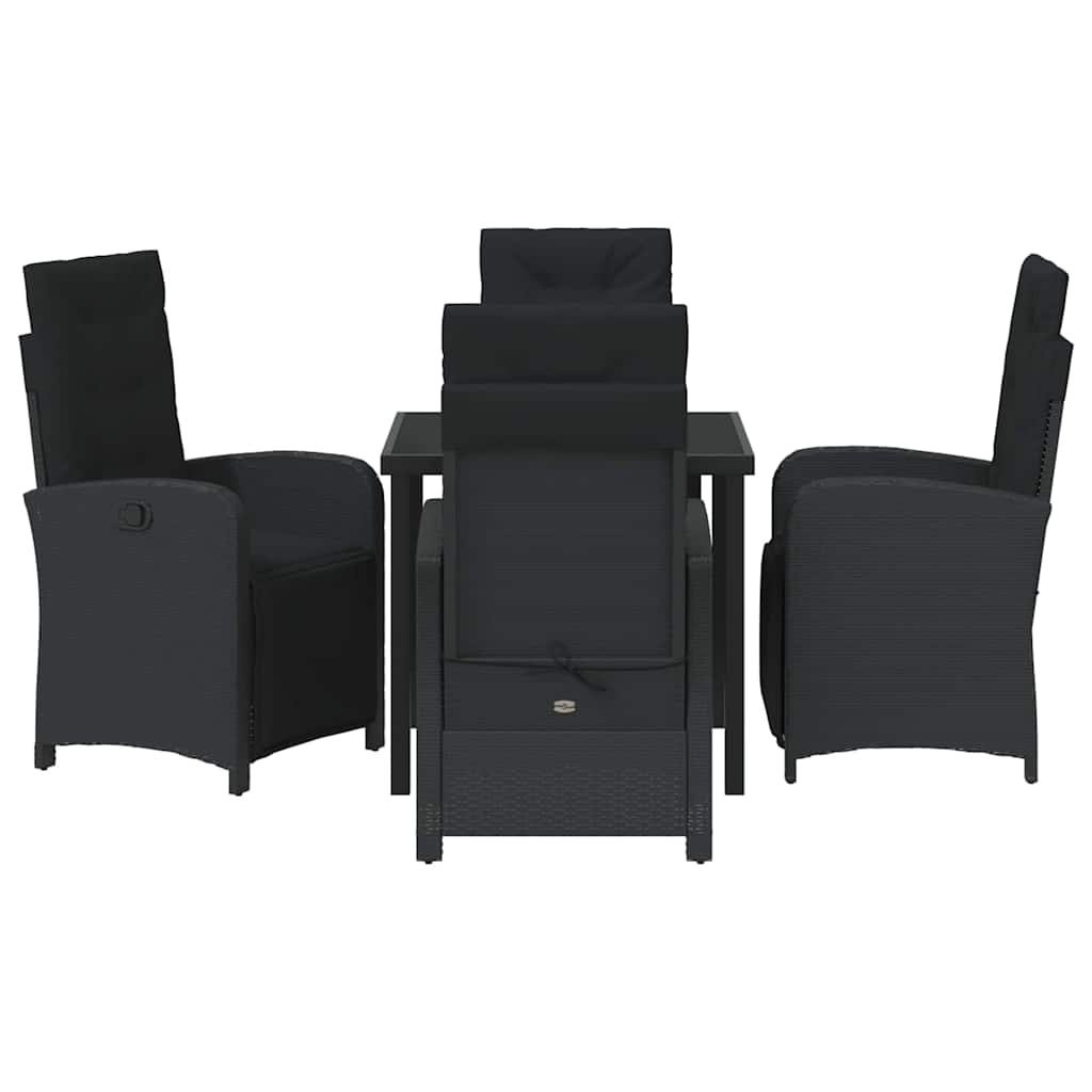 Garden Dining Set with Cushion 5 pcs Black Poly Rattan