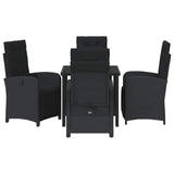 Garden Dining Set with Cushion 5 pcs Black Poly Rattan