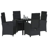 Garden Dining Set with Cushion 5 pcs Black Poly Rattan