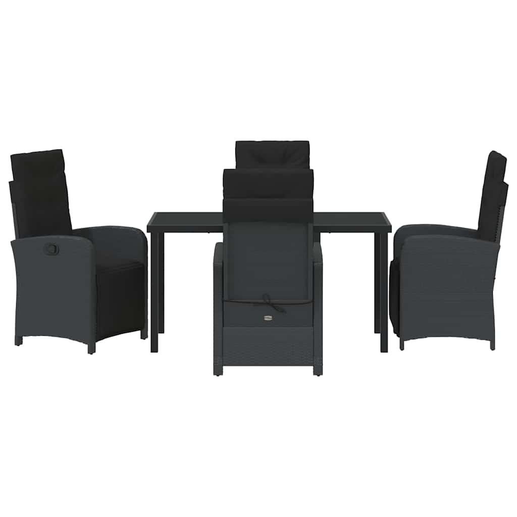 Garden Dining Set with Cushion 5 pcs Black Poly Rattan