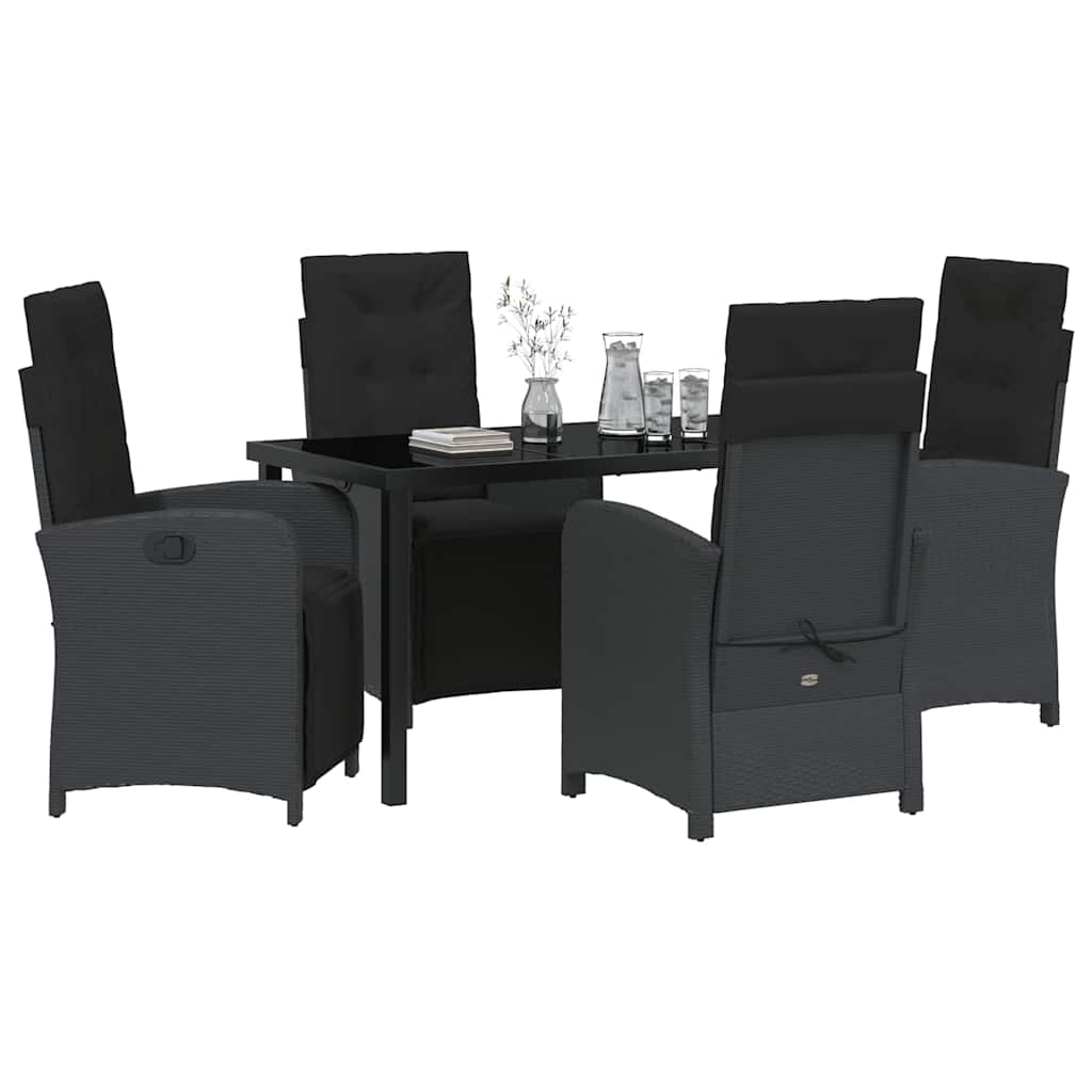 Garden Dining Set with Cushion 5 pcs Black Poly Rattan