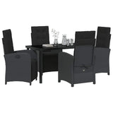 Garden Dining Set with Cushion 5 pcs Black Poly Rattan