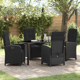 Garden Dining Set with Cushion 5 pcs Black Poly Rattan