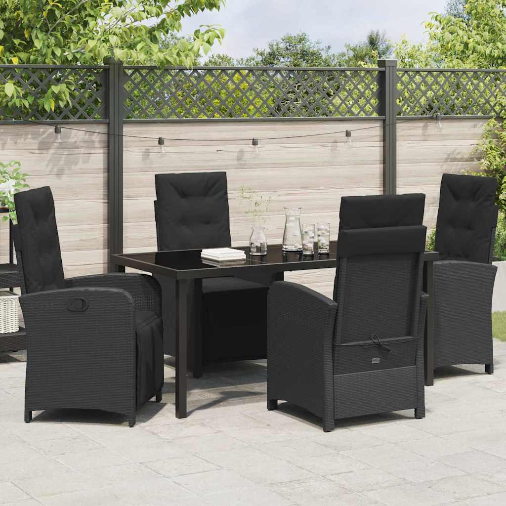 Garden Dining Set with Cushion 5 pcs Black Poly Rattan