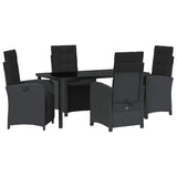 Garden Dining Set with Cushion 5 pcs Black Poly Rattan - Front View