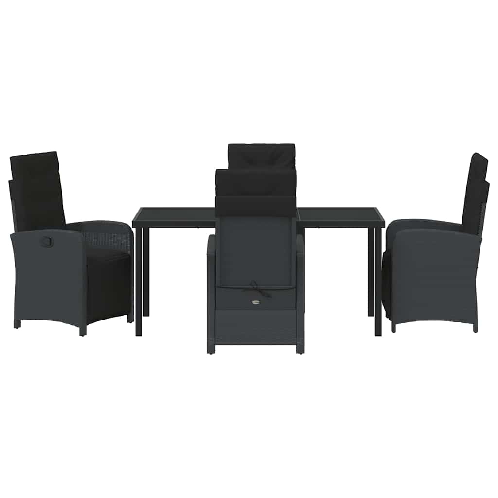 Garden Dining Set with Cushion 5 pcs Black Poly Rattan