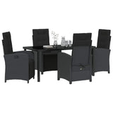 Garden Dining Set with Cushion 5 pcs Black Poly Rattan - Side View