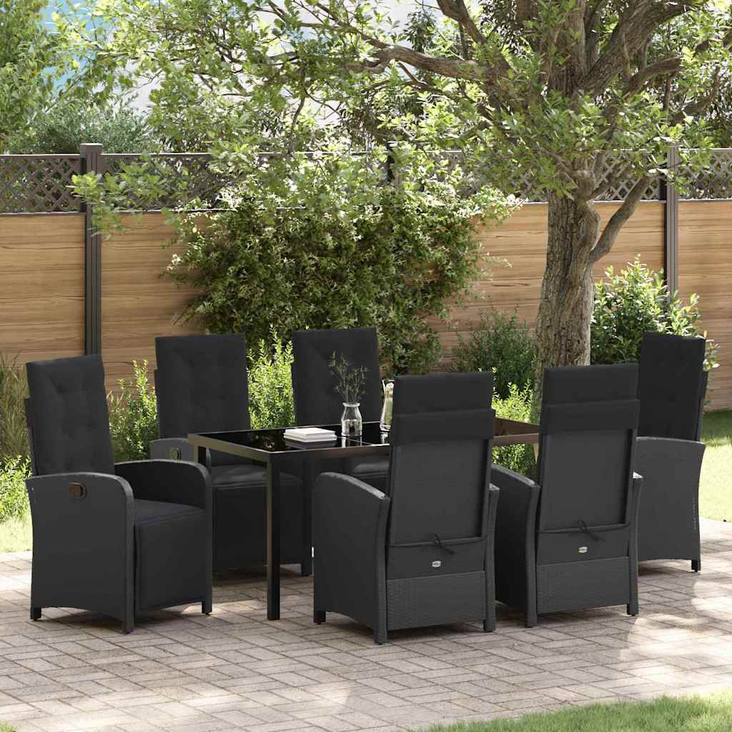 Garden Dining Set with Cushion 7 pcs Black Poly Rattan