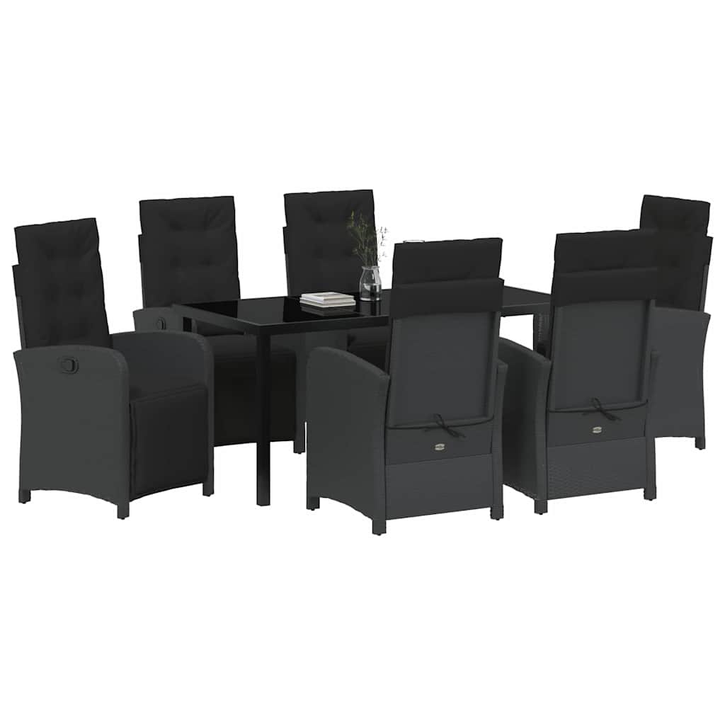 Garden Dining Set with Cushion 7 pcs Black Poly Rattan